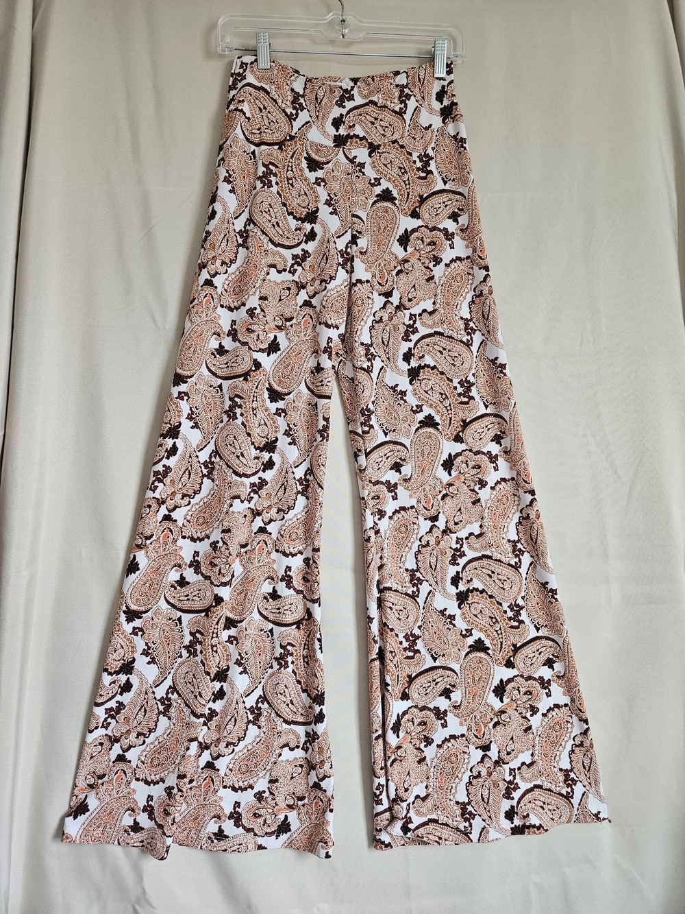 Veronica M White, Tan & Brown Paisley Wide-Leg Pant Stretchy Size S